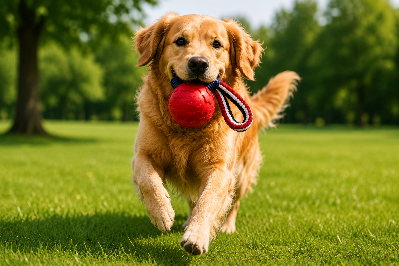Red Ball Rope Dog Toy for Fetch & Tug