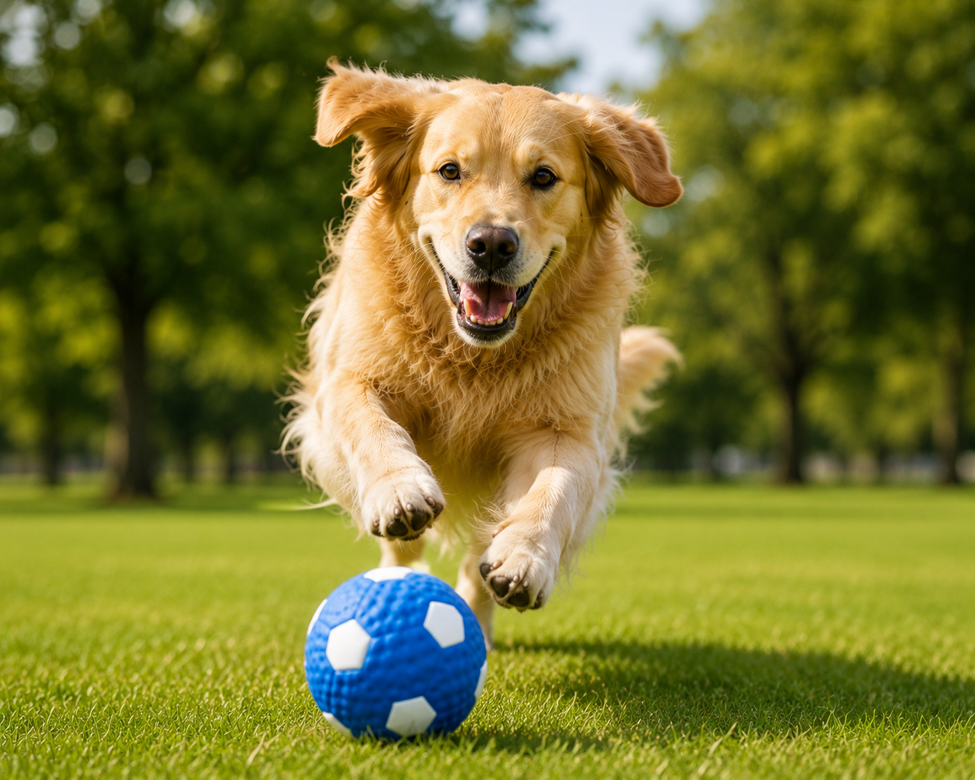Rubber Squeaky Fetch Ball Dog Toy – Blue & White