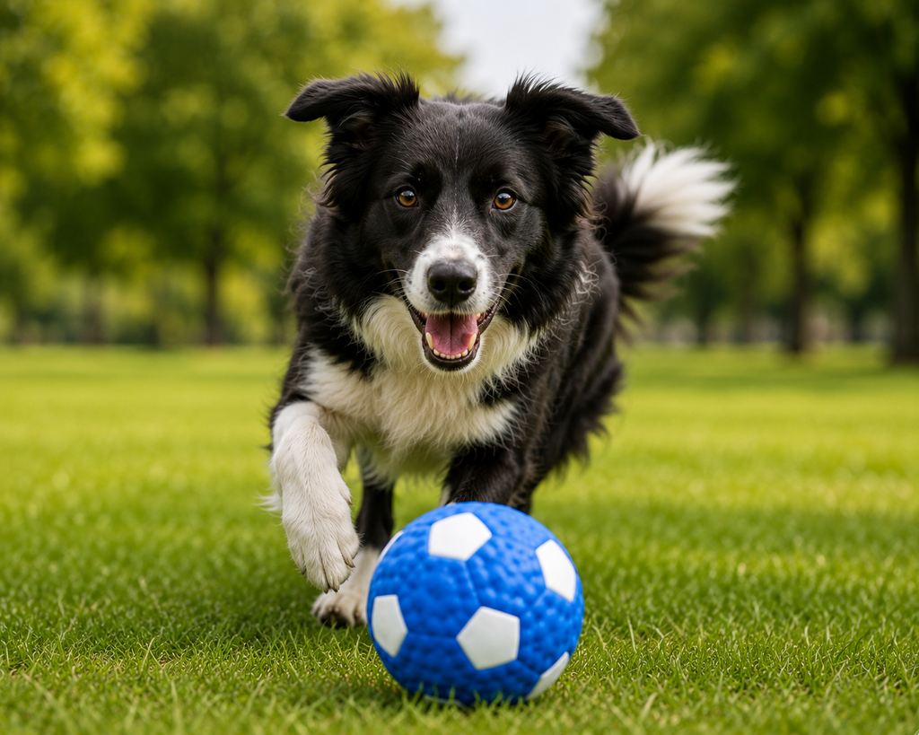 Quietschender Gummi-Apportierball Hundespielzeug – Blau & Weiß