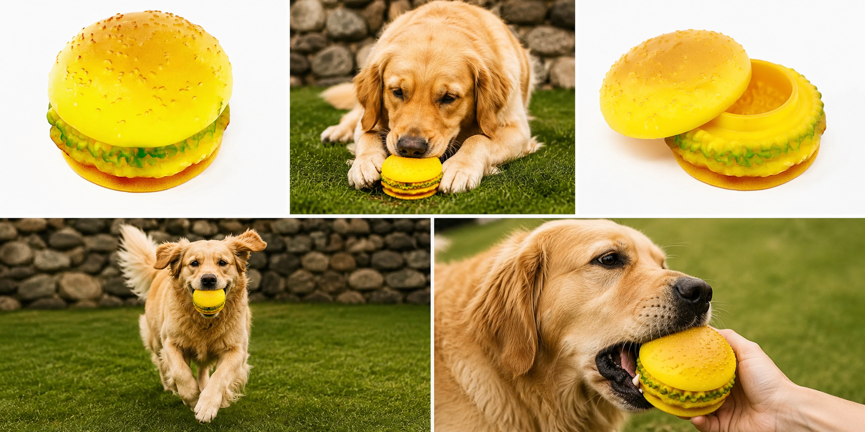 Squeaky Burger Dog Ball Toy